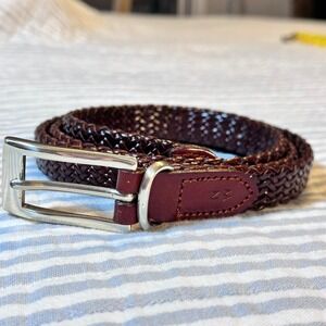 Womens Braided Leather Belt Burgundy Mahogany Silver Buckle Size L